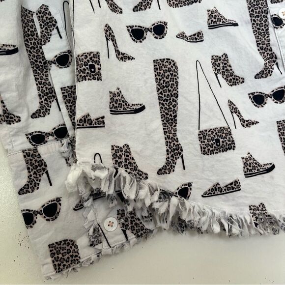 Tizzie White Shirt Fashionista Shopping Girly Leopard Cheetah Print Fringe Small - Picture 5 of 12